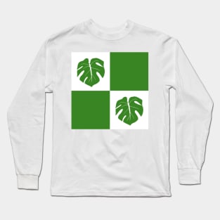 Monstera Checkerboard - White and Green Long Sleeve T-Shirt